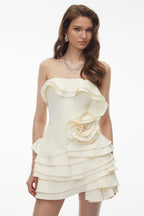 Poppy Neutral Off Shoulder Mini Dress with 3D Florals