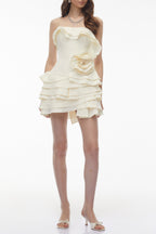Poppy Neutral Off Shoulder Mini Dress with 3D Florals