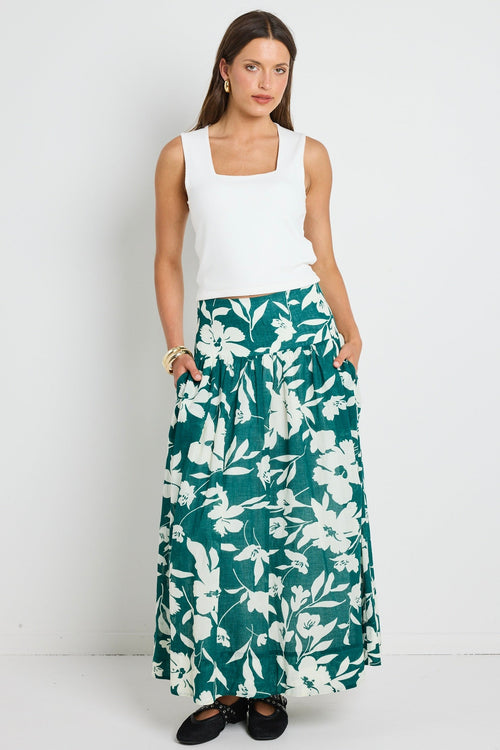 Flowering Girl Women Affinity Forest Floral Shirred Back Tiered Maxi Skirt