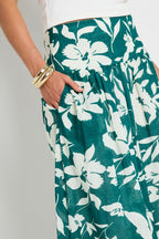 Flowering Girl Women Affinity Forest Floral Shirred Back Tiered Maxi Skirt