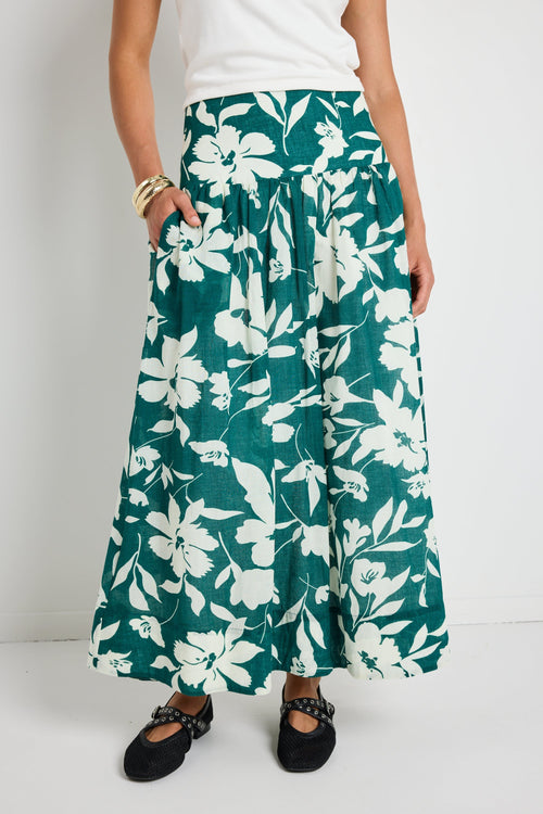 Flowering Girl Women Affinity Forest Floral Shirred Back Tiered Maxi Skirt