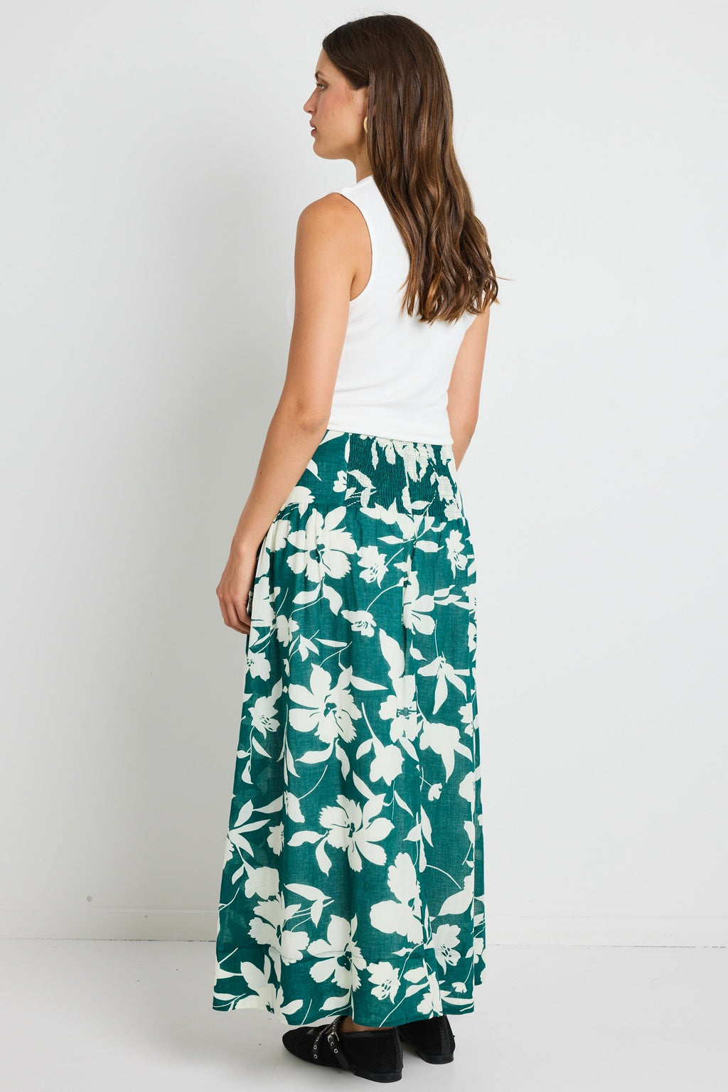 Flowering Girl Women Affinity Forest Floral Shirred Back Tiered Maxi Skirt