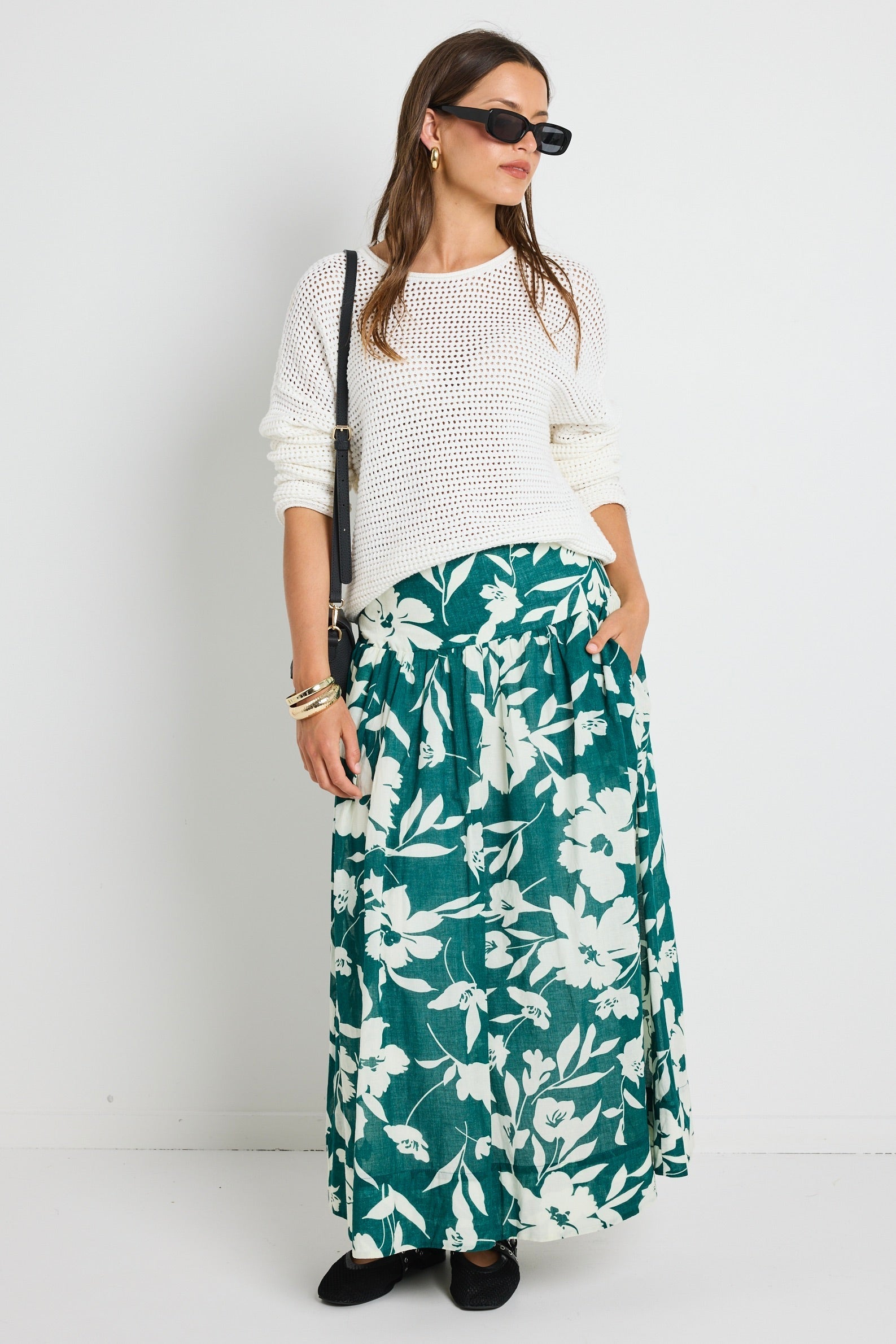 Flowering Girl Women Affinity Forest Floral Shirred Back Tiered Maxi Skirt