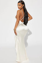 Flowering Girl Women Isabella Feather Trim Satin Gown - Cream