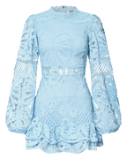 Long Puff Sleeve Lace Mini Dress