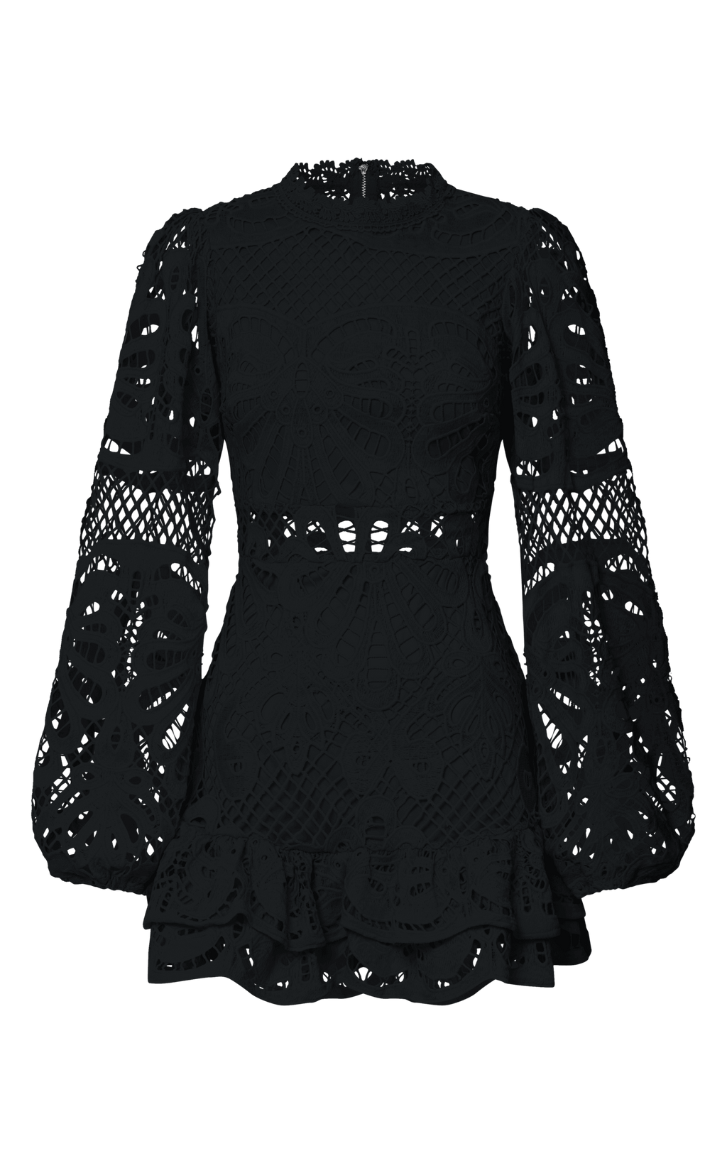 Long Puff Sleeve Lace Mini Dress