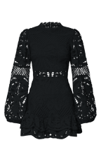 Long Puff Sleeve Lace Mini Dress