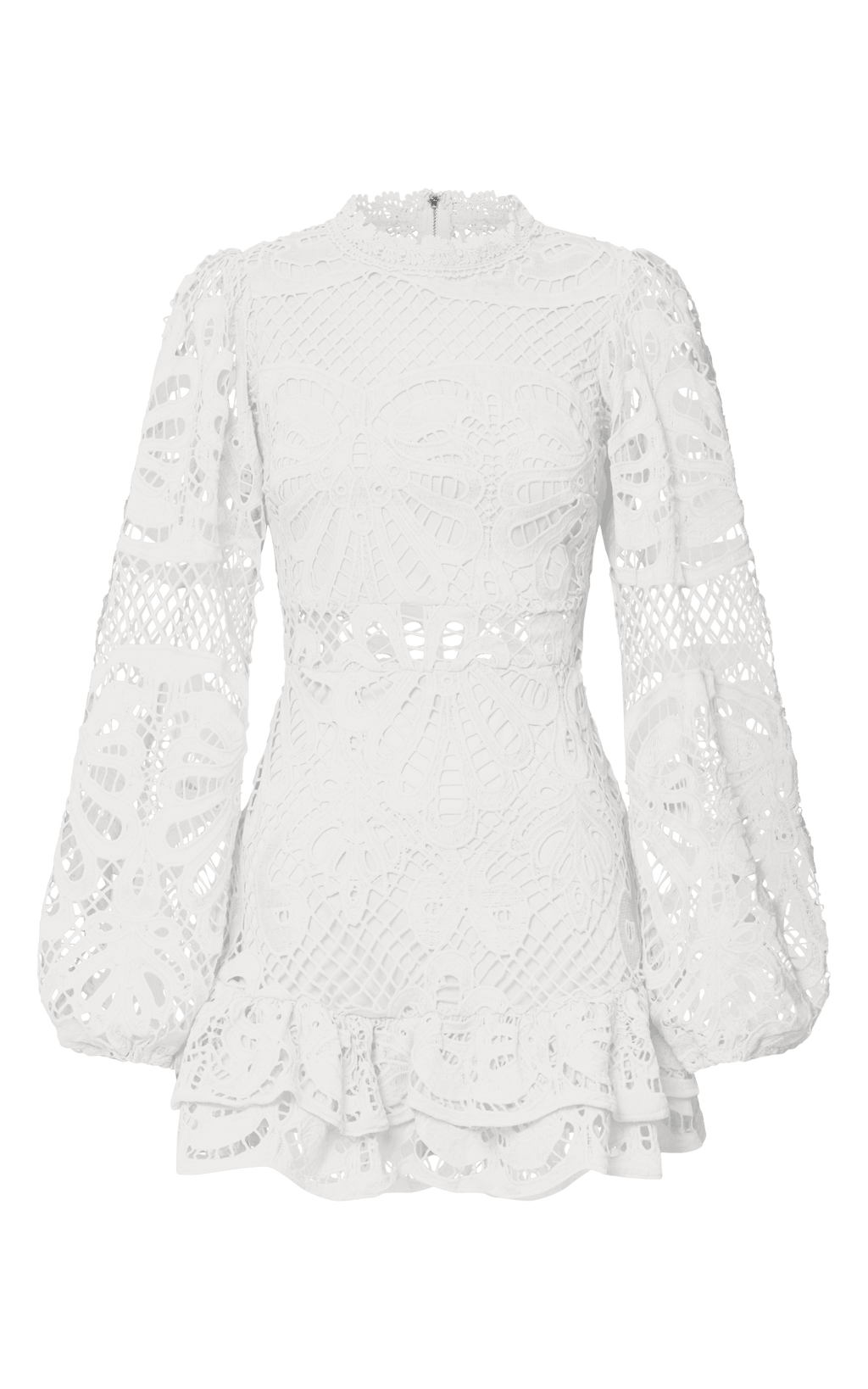 Long Puff Sleeve Lace Mini Dress