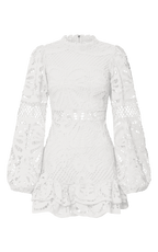 Long Puff Sleeve Lace Mini Dress