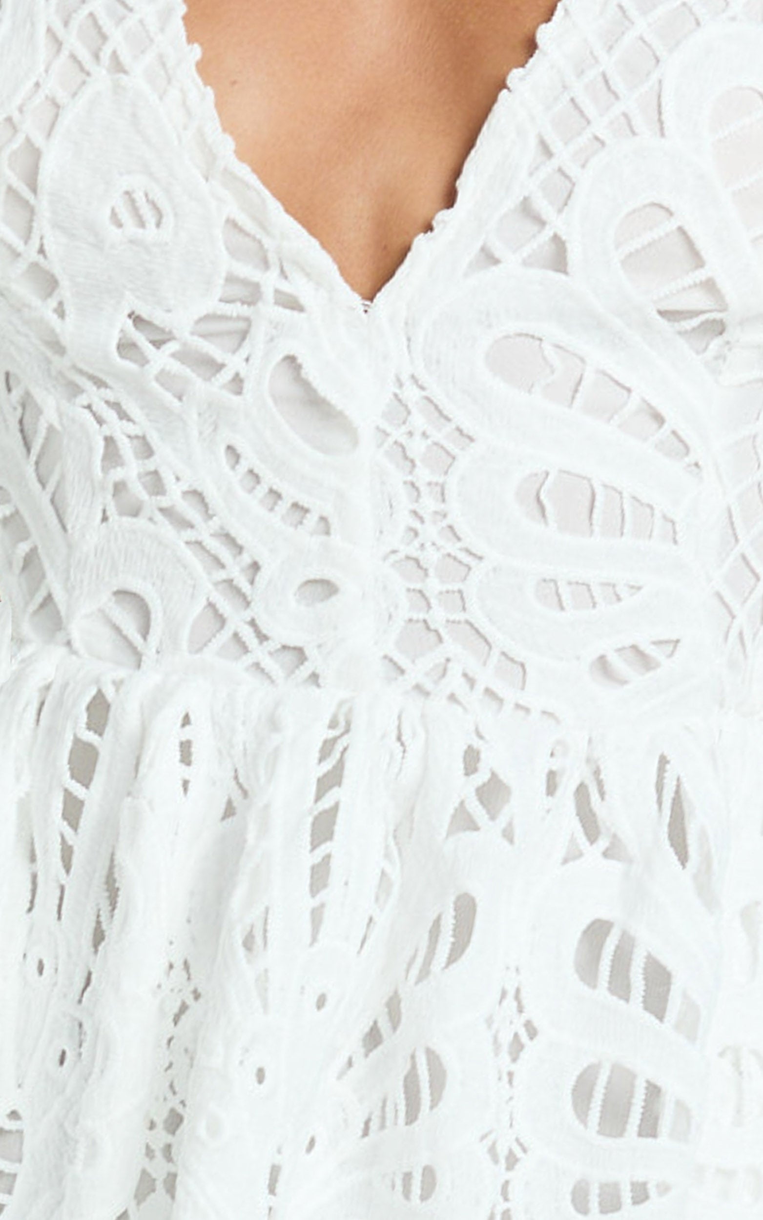 V Neck Cut Out Lace Midi Dress