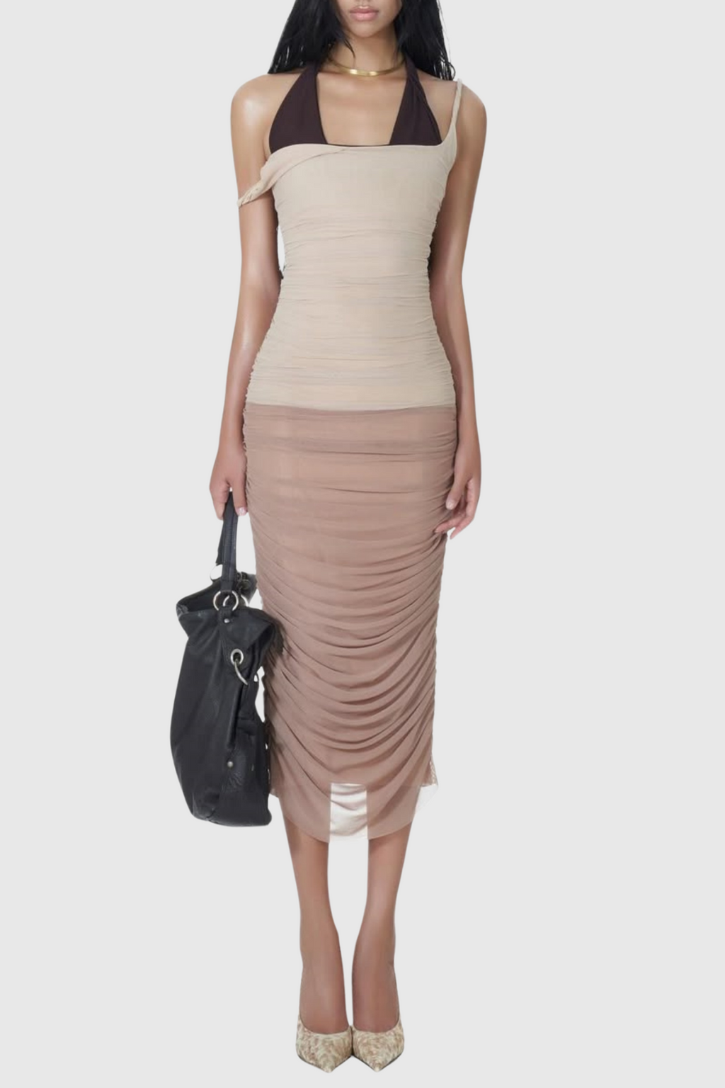 Flowering Girl Women Mesh Ruched Midi Dress