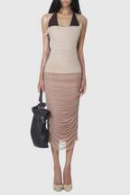 Flowering Girl Women Mesh Ruched Midi Dress