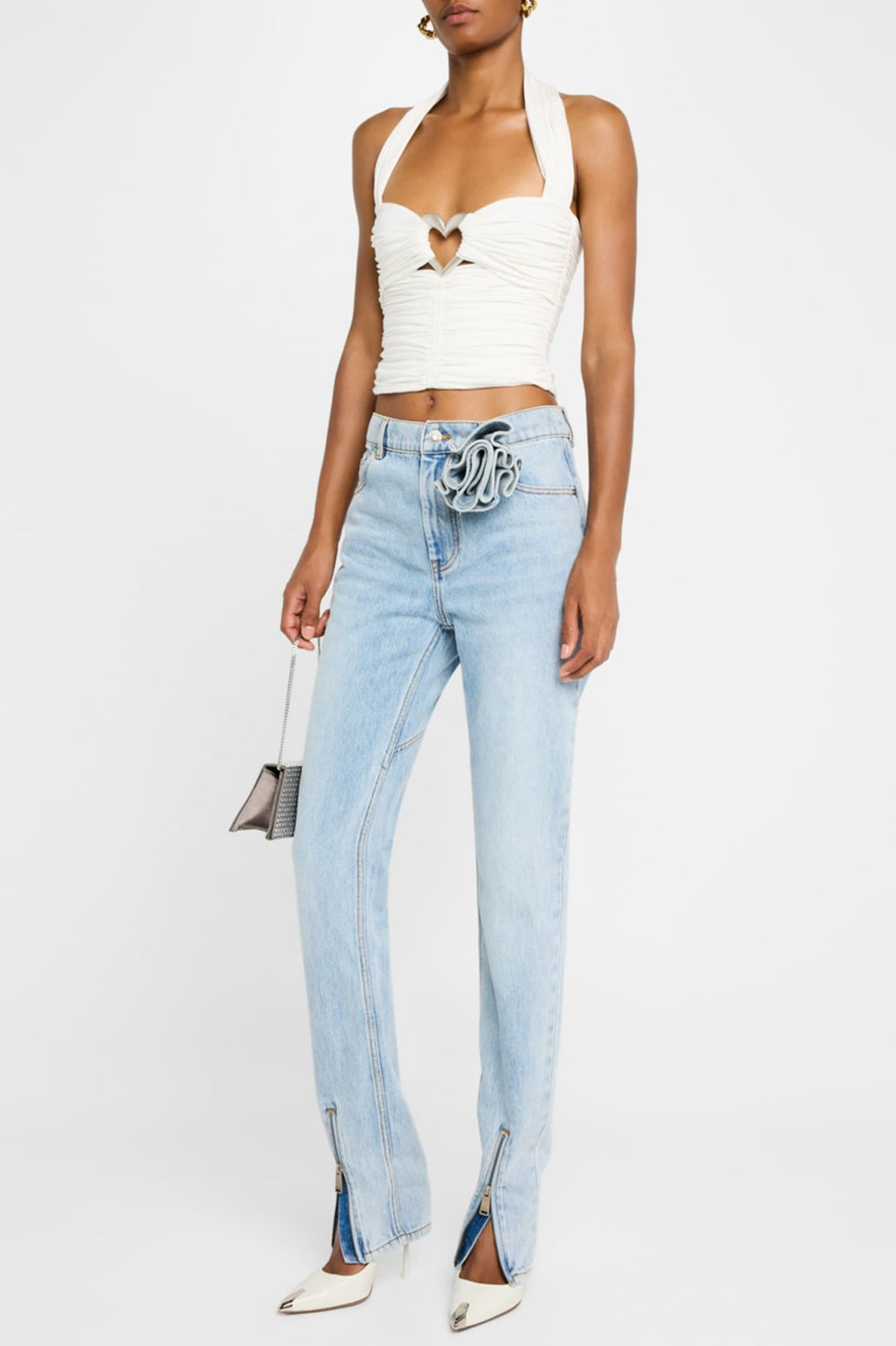 Flowering Girl Women Quinta Floral Zip-Hem Skinny Jeans in pale blue