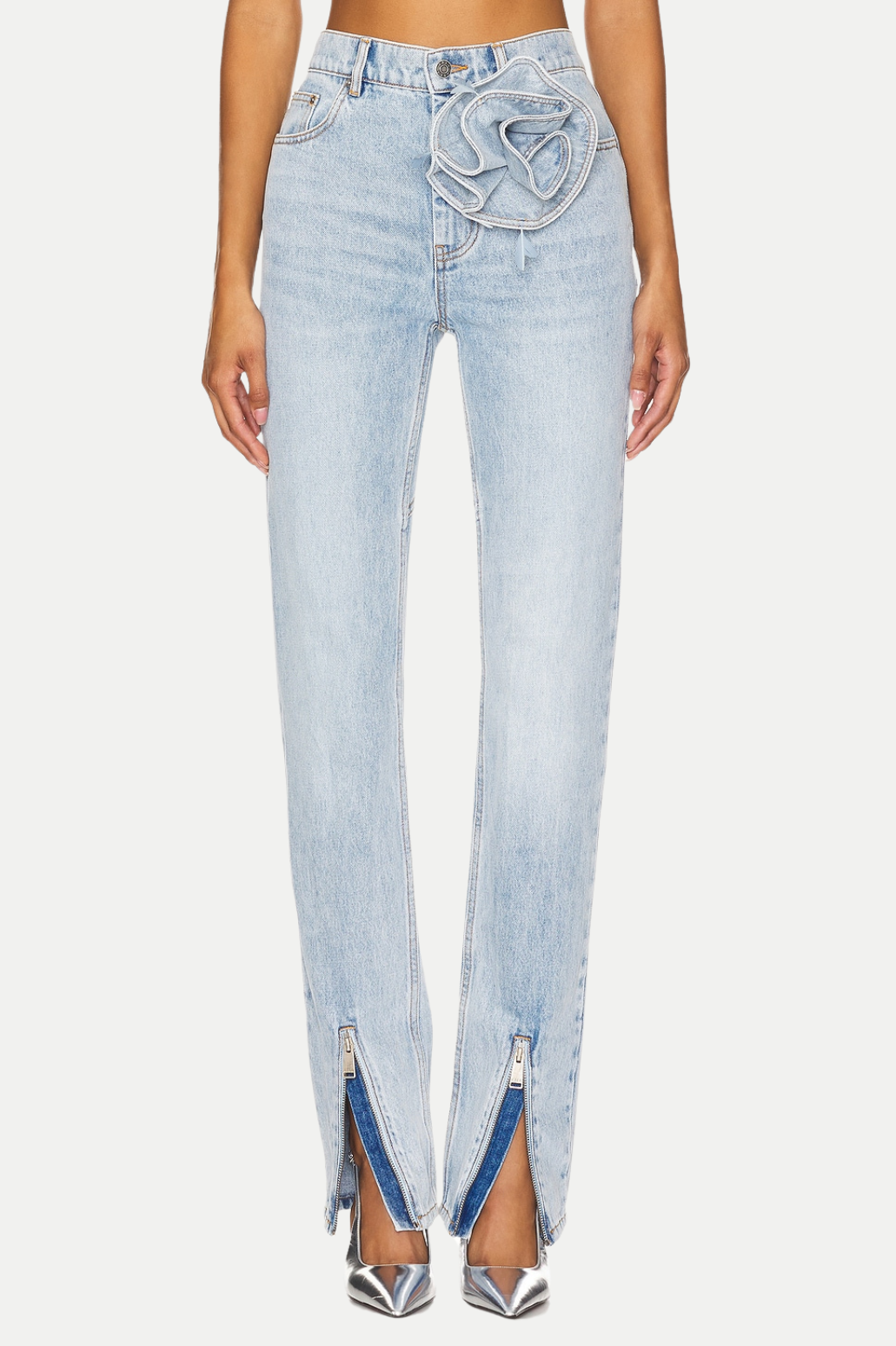 Flowering Girl Women Quinta Floral Zip-Hem Skinny Jeans in pale blue