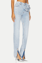 Flowering Girl Women Quinta Floral Zip-Hem Skinny Jeans in pale blue