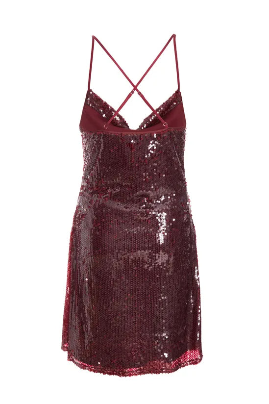 Flowering Girl Women Wine Sequin Mini Dress