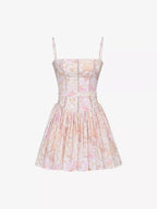 Helen Floral Stretch Cotton Mini Dress - Peach
