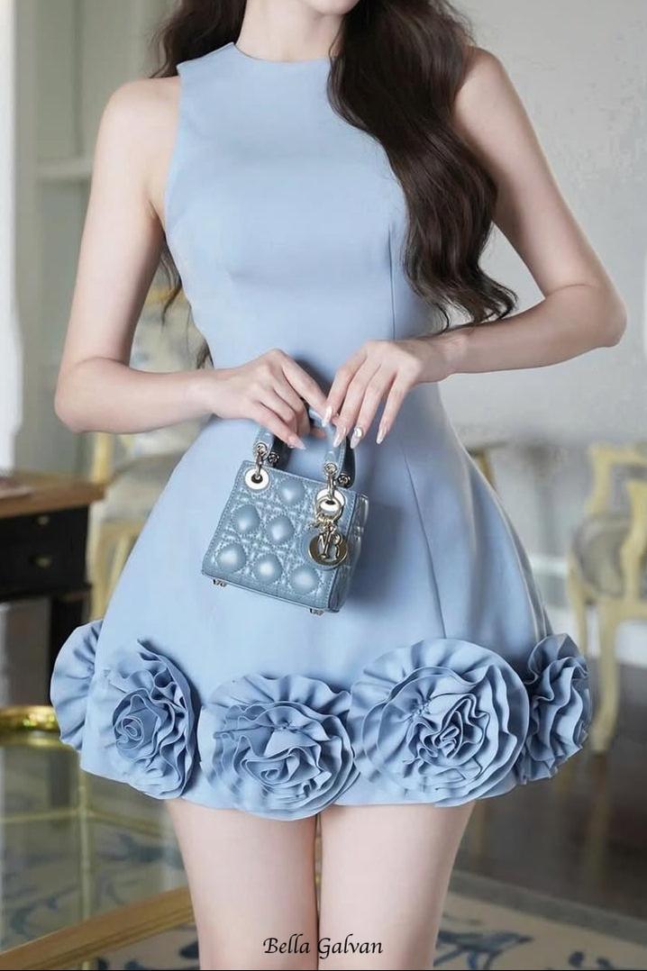 Flowering Girl Women janice 3d flower sleeveless mini dress in blue