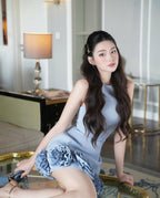Flowering Girl Women janice 3d flower sleeveless mini dress in blue