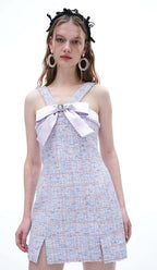 Flowering Girl Women Bowtie Tweed Mini Dress In Lavender