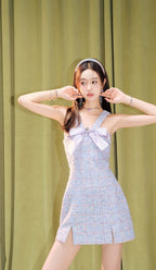 Flowering Girl Women Bowtie Tweed Mini Dress In Lavender