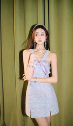 Flowering Girl Women Bowtie Tweed Mini Dress In Lavender