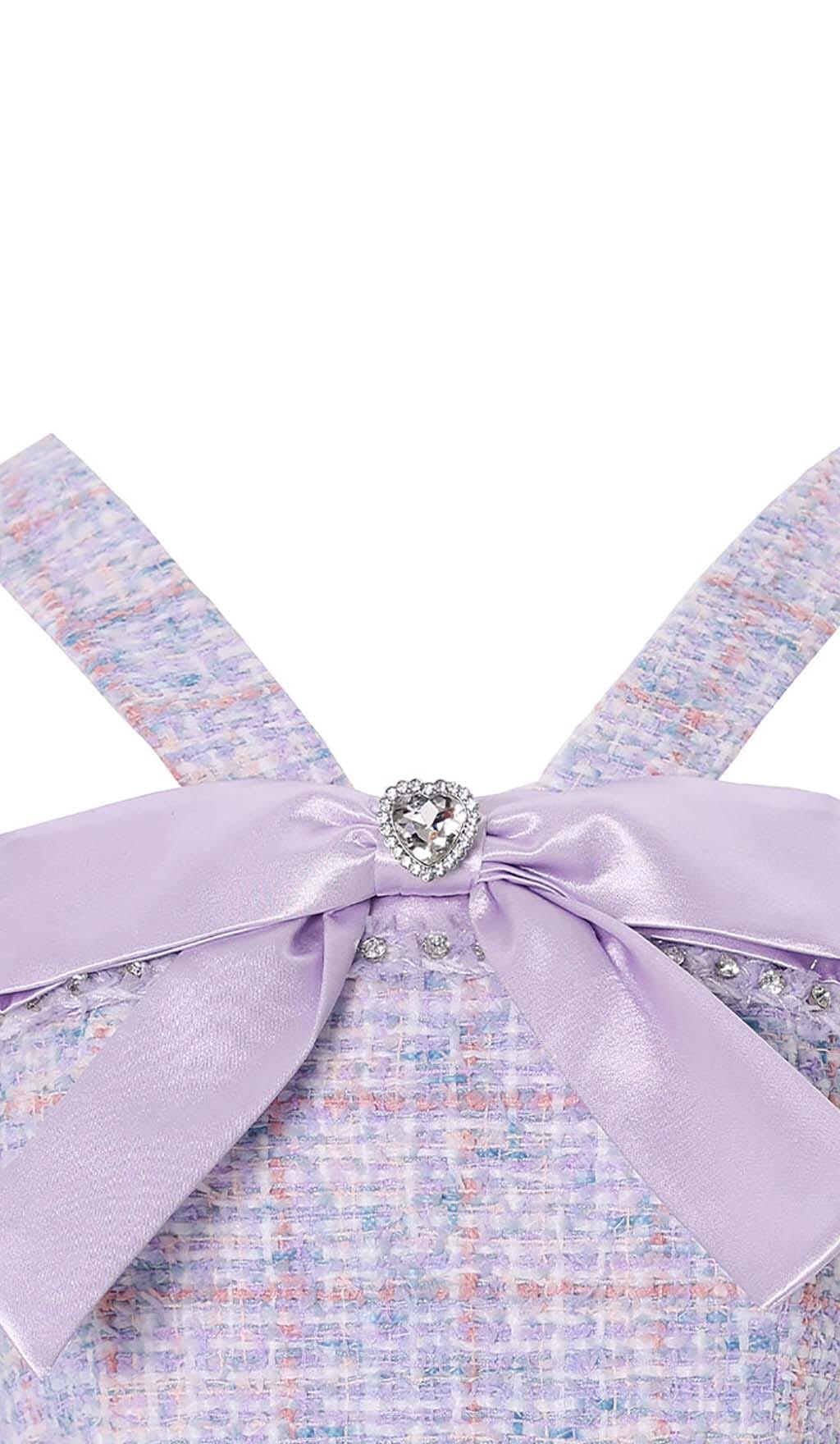 Flowering Girl Women Bowtie Tweed Mini Dress In Lavender