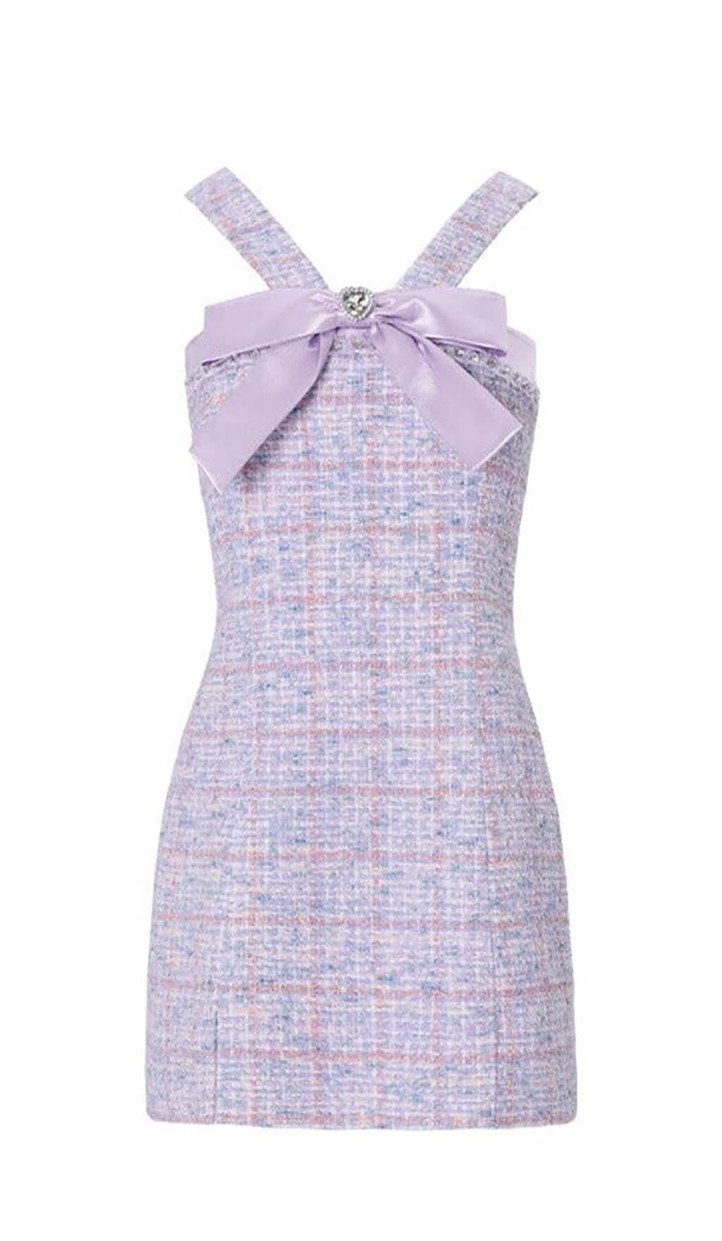 Flowering Girl Women Bowtie Tweed Mini Dress In Lavender
