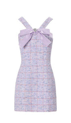 Flowering Girl Women Bowtie Tweed Mini Dress In Lavender