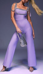 Flowering Girl Women RHINESTONE STRAP JUMPSUIT IN PURPLE