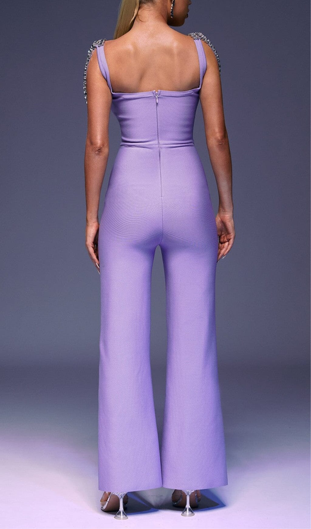 Flowering Girl Women RHINESTONE STRAP JUMPSUIT IN PURPLE