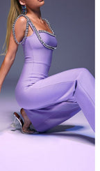 Flowering Girl Women RHINESTONE STRAP JUMPSUIT IN PURPLE