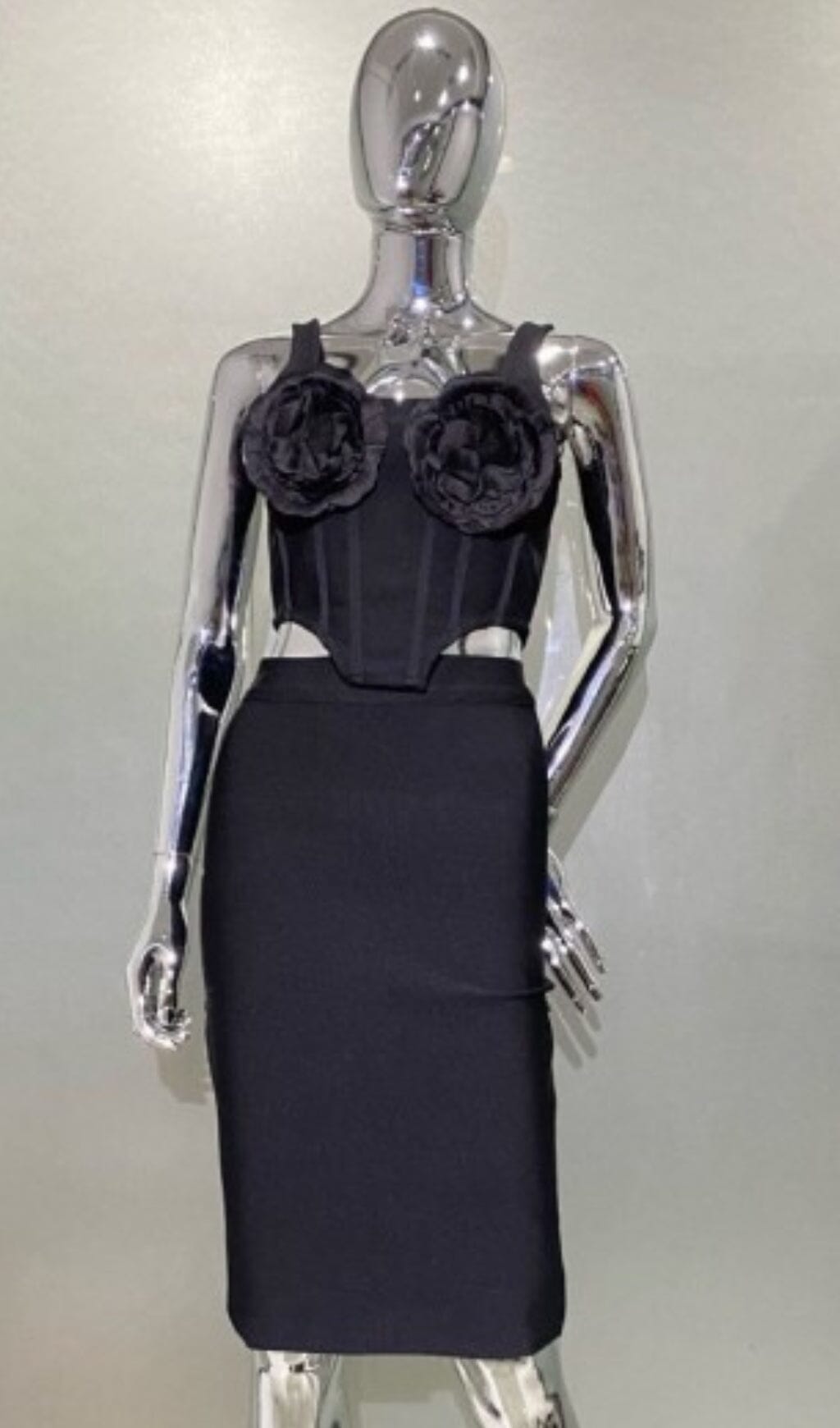 Flowering Girl Women Roses Embelished Corset Two Pieces Set
