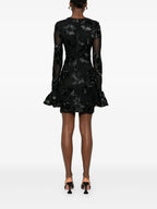 Floral-Embroidered Mesh Mini Dress In Black