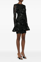 Floral-Embroidered Mesh Mini Dress In Black