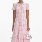 Flowering Girl Women Sequin Floral Lace Midi Dress in pink