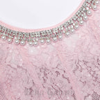 Flowering Girl Women Sequin Floral Lace Midi Dress in pink