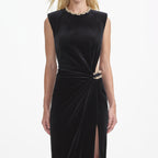 joa Black Velvet Embellished Maxi Dress