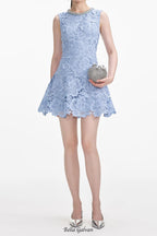 Flowering Girl Women pandora Flower Lace Mini Dress in blue