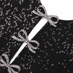 janice Black Sequin Tweed Bow Mini Dress