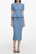 kimberley rhinestone Peplum Knit Midi Dress in blue