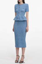 kimberley rhinestone Peplum Knit Midi Dress in blue