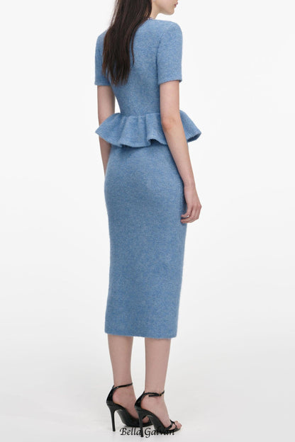 kimberley rhinestone Peplum Knit Midi Dress in blue
