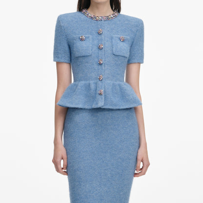 kimberley rhinestone Peplum Knit Midi Dress in blue