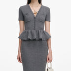 mandy v-neck Peplum Knit Midi Dress in Grey