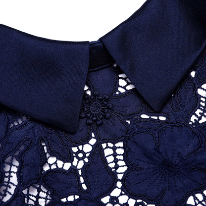 zenobia navy blue Guipure Lace hollow Midi Dress