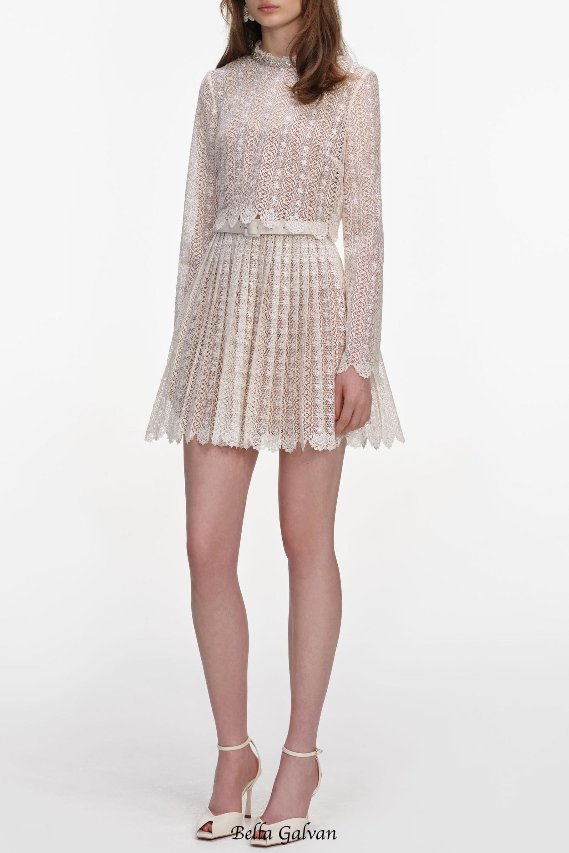 odelette Cream Organza Lace Mini Dress