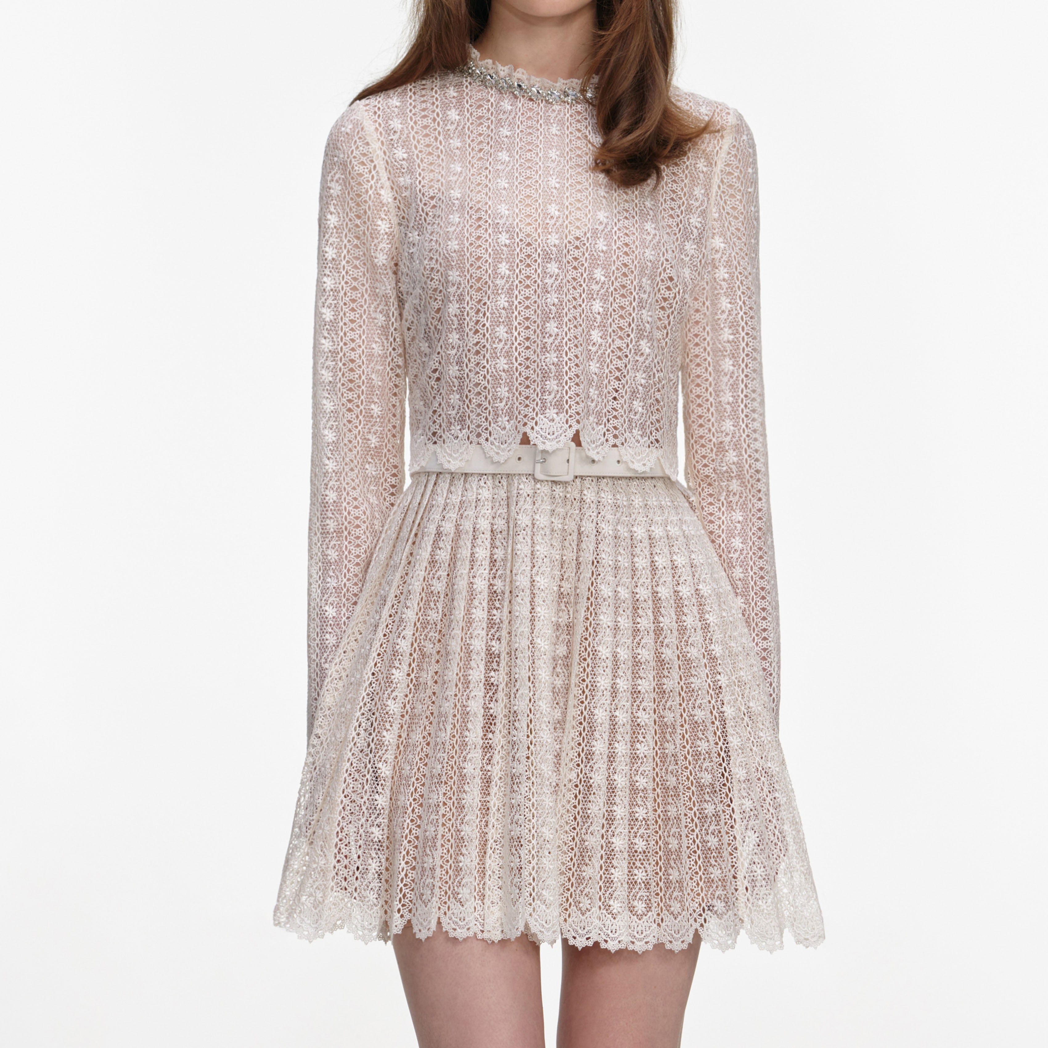 odelette Cream Organza Lace Mini Dress