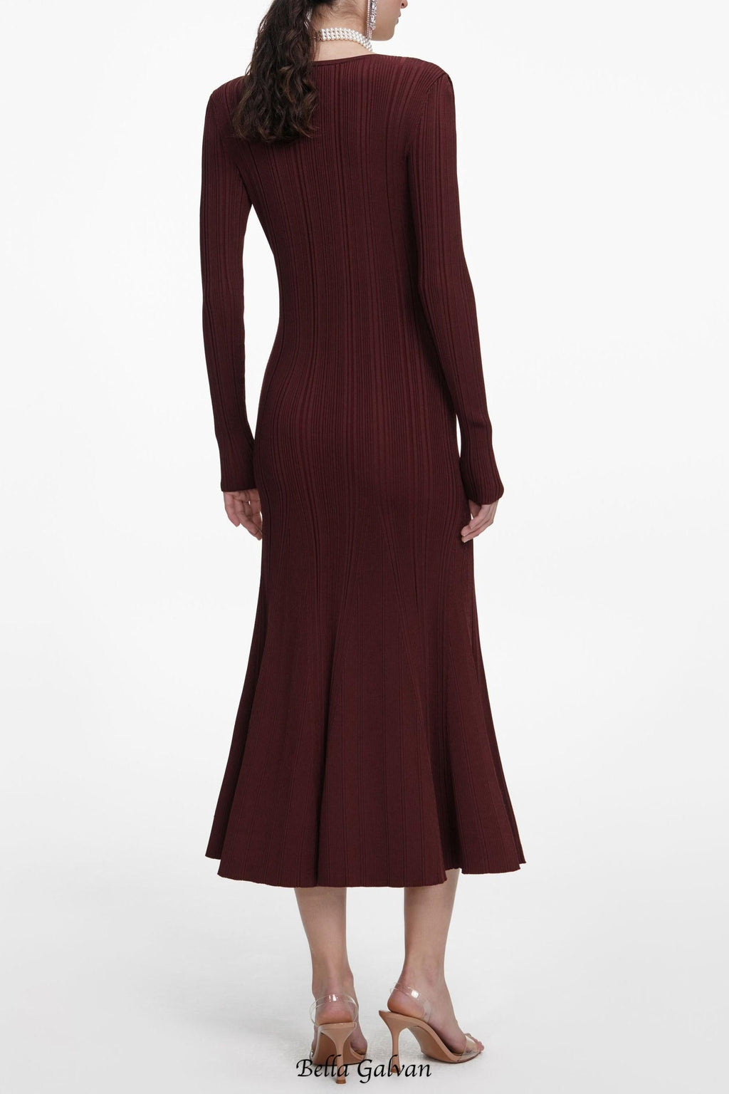 apphia Brown Contrast Lace Knit Midi Dress