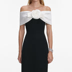 sandra off-shoulder 3d flower maxi dress in black